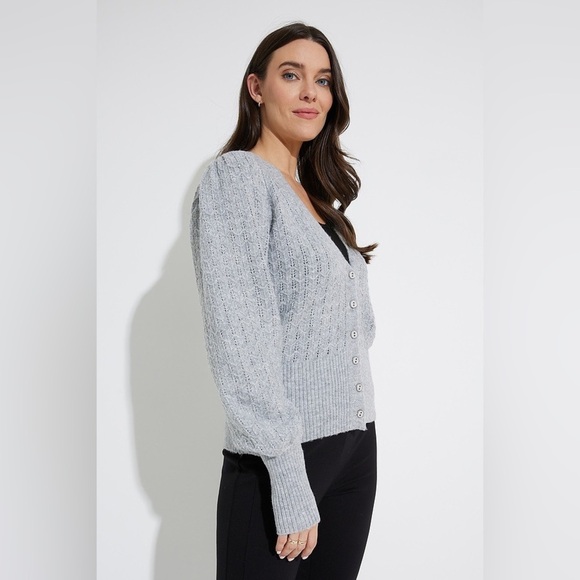 Emproved Puff-sleeve Cardigan Style A2212 In Dove Grey Size Small - Picture 13 of 15